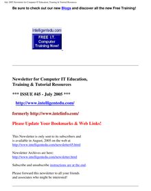 July 2005 Newsletter for Computer IT Education, Training & Tutorial Resources