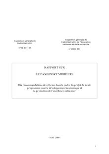 Rapport sur le Passeport Mobilité - Dix recommandations de réforme dans le cadre du projet de loi de programme pour le développement économique et la promotion de l excellence outre-mer