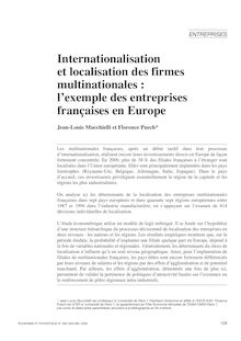 Internationalisation et localisation des firmes multinationales : l exemple des entreprises françaises en Europe