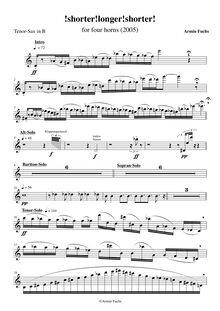 Partition ténor Saxophone en B♭, pour four cornes, Saxophone Quartet