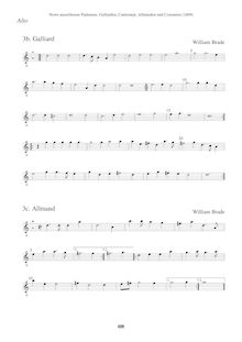 Partition Alto en G2 clef (Galliard + Allmand), Newe ausserlesene Paduanen, Galliarden, Cantzonen, Allmand und Couranten par William Brade