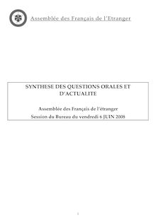 Assemblée des Français de l'Etranger SYNTHESE DES QUESTIONS ORALES ...