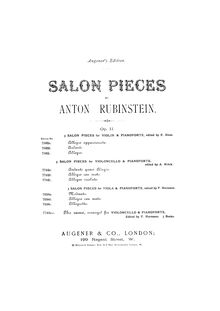 Partition , Andante quasi Adagio. partition de piano et partition de violoncelle, 9 Salon pièces par Anton Rubinstein