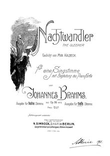 Partition , Nachtwandler, 6 chansons, Brahms, Johannes par Johannes Brahms