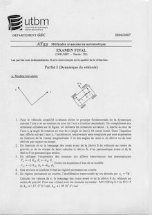 Méthodes avancées en automatique 2006 Génie Electrique et Systèmes de Commande Université de Technologie de Belfort Montbéliard