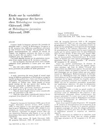 Etude sur la variabilité de la longueur des larves chez Meloidogyne  incognita Chitwood, 1949 et Meloidogyne