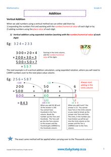 Grade 4 Maths Worksheet: Addition