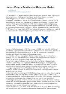 Humax Enters Residential Gateway Market