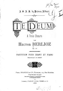 Partition complète, Te deum, Berlioz, Hector par Hector Berlioz