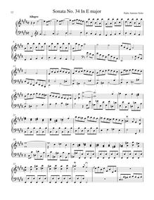 Partition Sonata R.34 en E major, clavier sonates R.31–40, Soler, Antonio