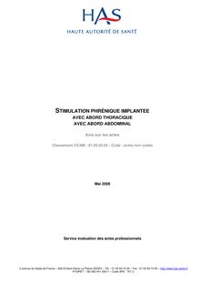 Evaluation de la Stimulation Phrénique Implantée - Document d avis Actes de stimulation phrénique