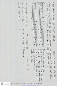 Partition complète, Ouverture en F major, GWV 450, F major, Graupner, Christoph