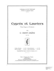 Partition complète, Cyprès et Lauriers, Pour Orgue et Orchestre par Camille Saint-Saëns