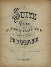 Partition couverture couleur,  pour violon et orchestre, Nápravník, Eduard