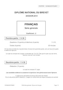 Epreuve de français du Brevet des collèges 2015
