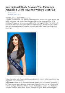 International Study Reveals That Parachute Advansed Users Have the World s Best Hair