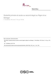 Scolarité primaire et accès au second degré au Niger et au Sénégal - article ; n°44 ; vol.11, pg 733-758
