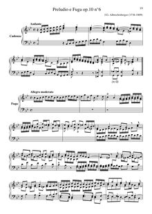 Partition , Preude & Fugue en B-flat major, 6 Fugues, Op.10, Albrechtsberger, Johann Georg