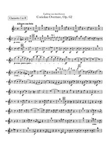Partition clarinette 1, 2 (B♭), Coriolanus Overture, Op. 62, Overture to Heinrich Joseph von Collin s Tragedy Coriolan