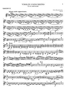 Partition violons II, violon Concerto [No.2], E Minor, Mendelssohn, Felix