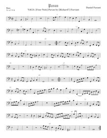 Partition viole de basse, (Four Note) Pavan, Farrant, Richard