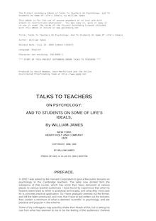 Talks To Teachers On Psychology; And To Students On Some Of Life s Ideals