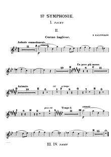 Partition anglais cor, Symphony No.1 en G minor, 1re Symphonie, Kalinnikov, Vasily