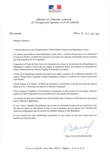 Charlie Hebdo : lettre du ministère de l éducation nationale