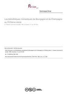 Les bibliothèques monastiques de Bourgogne et de Champagne au XVIIIème siècle - article ; n°2 ; vol.2, pg 281-302