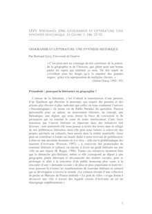 1 LEVY, Bertrand, 2006, Géographie et littérature. Une synthèse ...