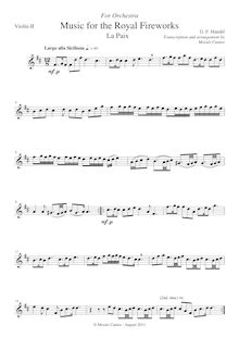 Partition violons II, Music pour pour Royal Fireworks, Fireworks Music par George Frideric Handel