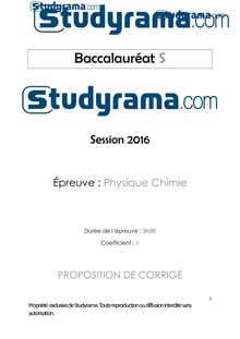 Corrige BAC S physique chimie spécialité 2016 