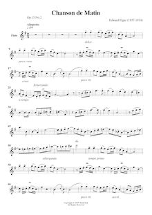 Partition , Chanson de Matin - flûte , partie, Chanson de Nuit et Chanson de Matin, Op.15