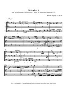 Partition Sonata No.5, 12 sonates pour 2 violons avec a basse pour pour violoncelle ou Harpsicord