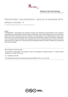 Décolonisation, néo-colonialisme : essai sur le vocabulaire de la politique coloniale - II. - article ; n°49 ; vol.13, pg 5-8