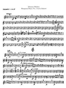 Partition trompette 1, 2 (en B♭, A), 21 Hungarian Dances (orchestre) par Johannes Brahms