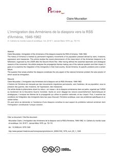 L immigration des Arméniens de la diaspora vers la RSS d Arménie, 1946-1962 - article ; n°1 ; vol.20, pg 79-110