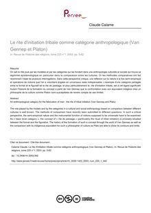 Le rite d initiation tribale comme catégorie anthropologique (Van Gennep et Platon) - article ; n°1 ; vol.220, pg 5-62