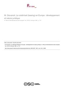 M. Giovanoli, Le crédit-bail (leasing) en Europe : développement et nature juridique - note biblio ; n°2 ; vol.33, pg 714-714