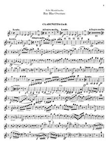 Partition clarinette 1, 2 (B♭), Ruy Blas Overture, Op.95, Mendelssohn, Felix