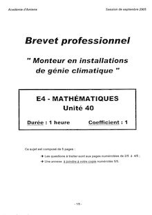 Mathématiques 2005 BP - Monteur en installations de génie climatique