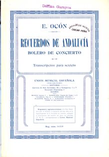 Partition Piano, Recuerdos de Andalucía, Bolero de Concierto, Ocón, Eduardo