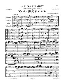 Partition complète, corde quatuor No.10, C major, Mozart, Wolfgang Amadeus