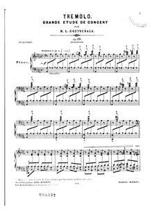 Partition complète, Tremolo, Op.58, Grand Etude de Concert, Gottschalk, Louis Moreau
