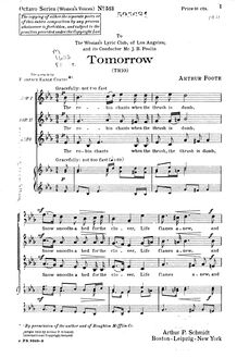 Partition complète, Tomorrow, Trio, E♭ major, Foote, Arthur