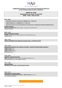 CNEDiMTS - Commission du 15 mai 2012 - Ordre du jour CNEDiMTS 15 05 2012
