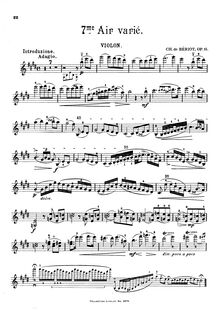 Partition de violon, Air avec Variations No.7, Op.15, Bériot, Charles-Auguste de