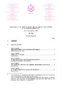 PROCEEDINGS OF THE COURT OF JUSTICE AND THE COURT OF FIRST INSTANCE OF THE EUROPEAN COMMUNITIES. 24 to 28 January 1994 No 3/94