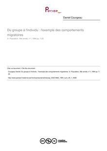 Du groupe à l individu : l exemple des comportements migratoires - article ; n°1 ; vol.49, pg 7-25