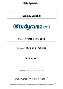 Corrigé BAC STI2D et STL SPCL 2015 Physique-Chimie